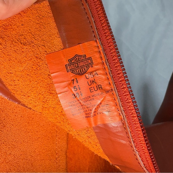 Vintage Harley Davidson Women’s 7.5 Burnt Orange Harness Heeled Boots Side Zip - Picture 12 of 14